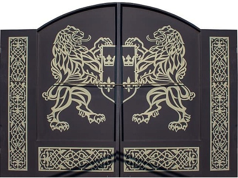 Металлические распашные ворота «Геральдические львы» (плазменная резка) 2500х1800 мм  в  Бахчисарай! по низким ценам